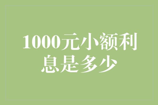 1000元小额利息是多少