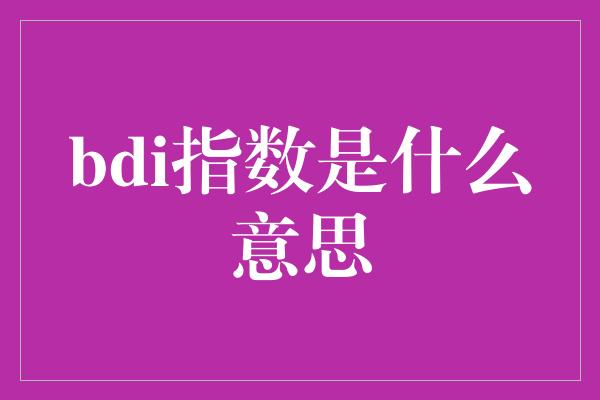 bdi指数是什么意思