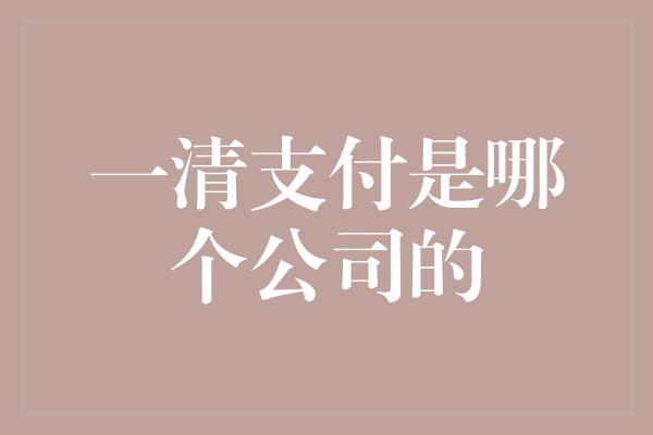 一清支付是哪个公司的