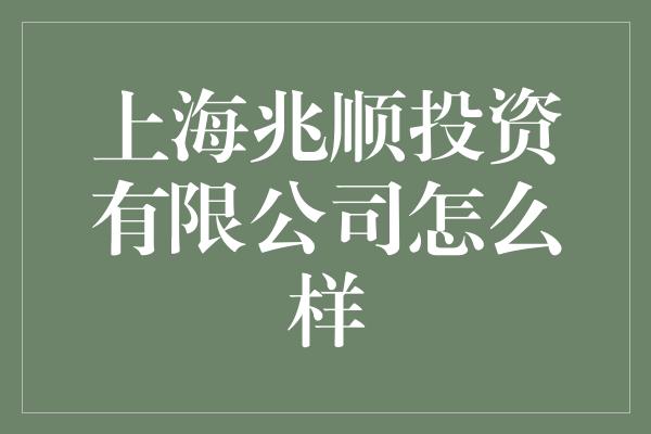 上海兆顺投资有限公司怎么样