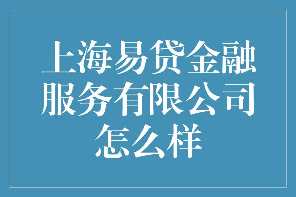 上海易贷金融服务有限公司怎么样