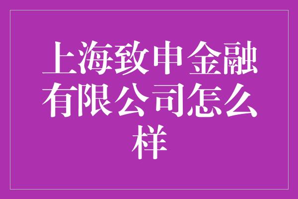 上海致申金融有限公司怎么样