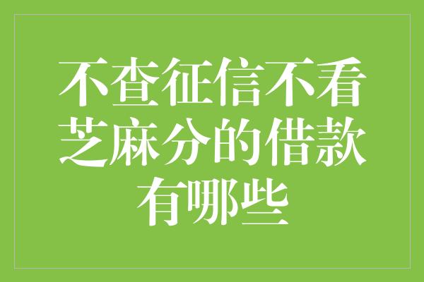 不查征信不看芝麻分的借款有哪些