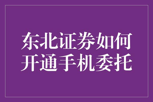 东北证券如何开通手机委托