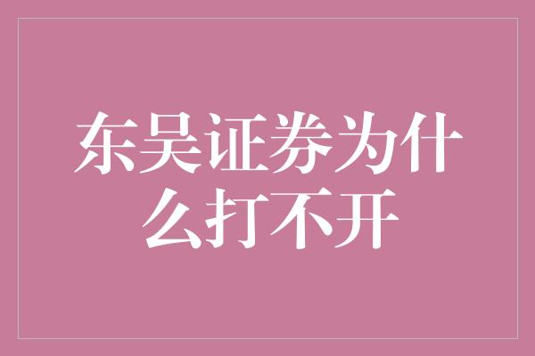 东吴证券为什么打不开