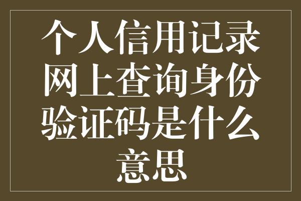 个人信用记录网上查询身份验证码是什么意思