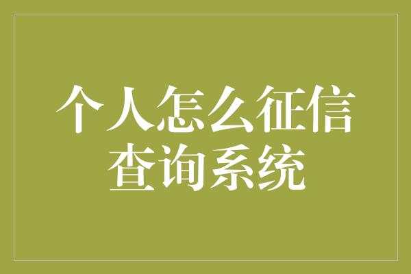 个人怎么征信查询系统