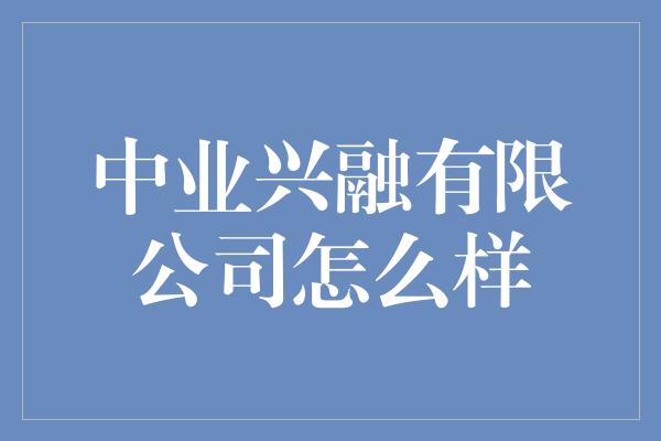 中业兴融有限公司怎么样