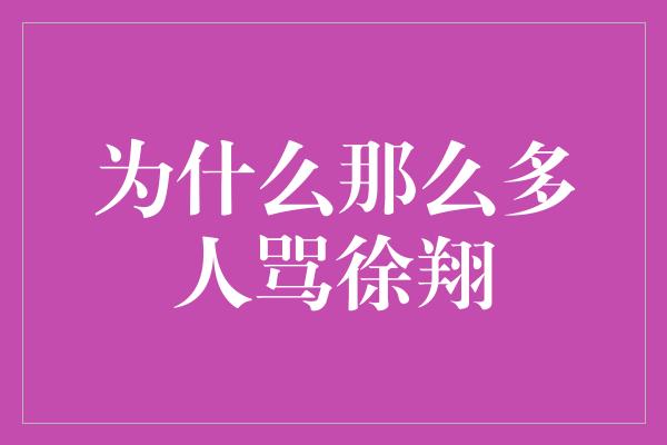 为什么那么多人骂徐翔