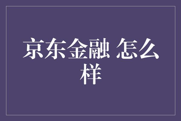 京东金融 怎么样