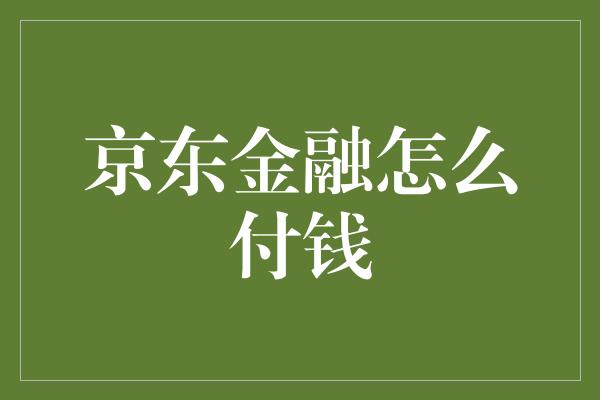 京东金融怎么付钱