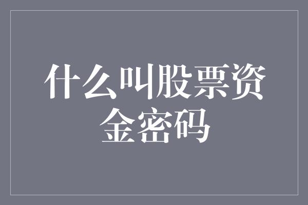 什么叫股票资金密码