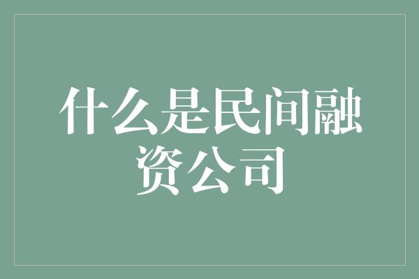 什么是民间融资公司