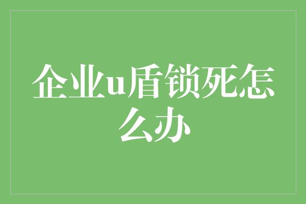 企业u盾锁死怎么办