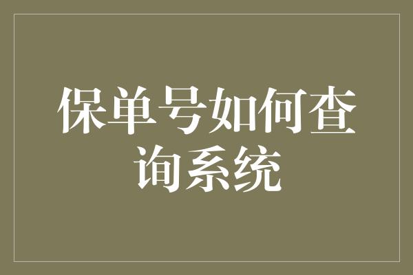 保单号如何查询系统