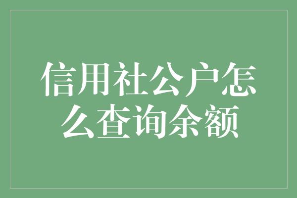 信用社公户怎么查询余额