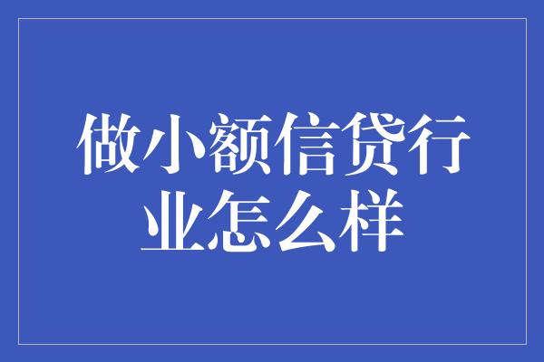 做小额信贷行业怎么样