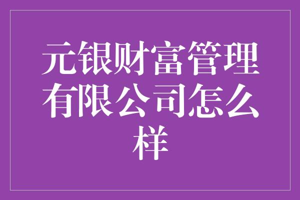 元银财富管理有限公司怎么样