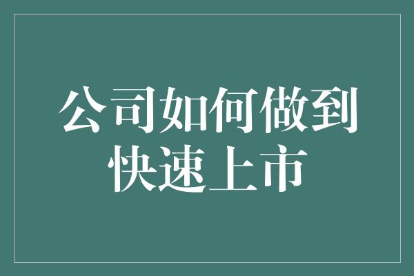 公司如何做到快速上市