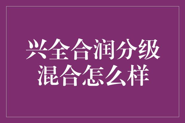 兴全合润分级混合怎么样