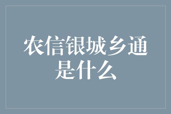 农信银城乡通是什么