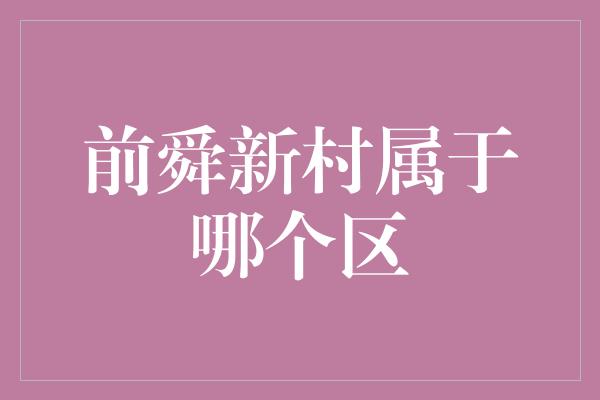 前舜新村属于哪个区