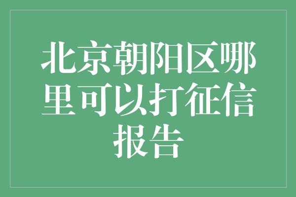 北京朝阳区哪里可以打征信报告