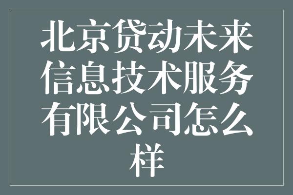 北京贷动未来信息技术服务有限公司怎么样