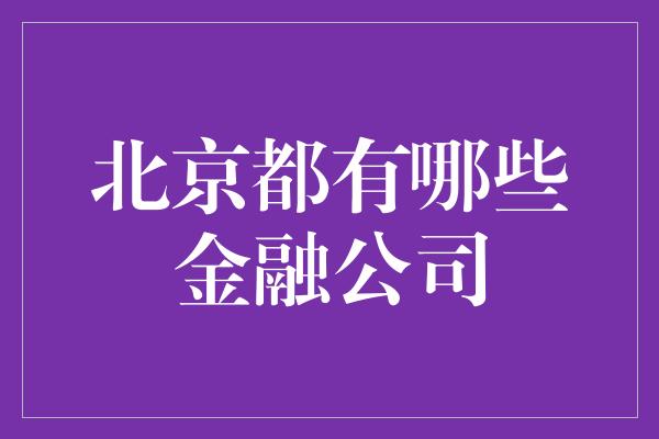 北京都有哪些金融公司