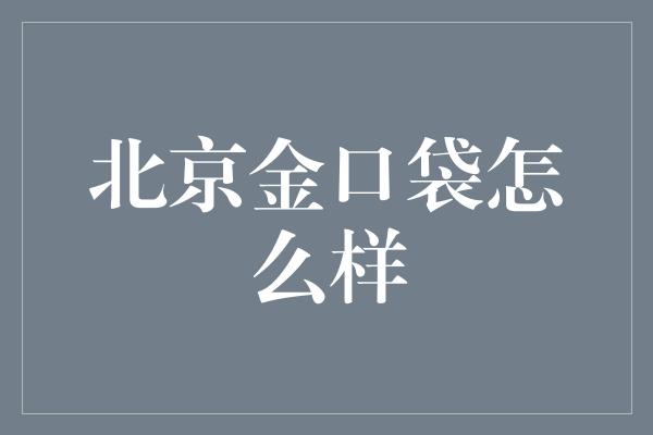 北京金口袋怎么样