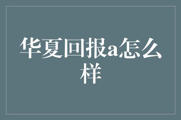 华夏回报a怎么样