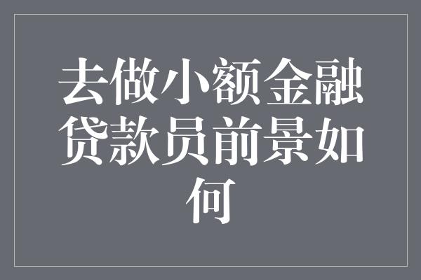 去做小额金融贷款员前景如何