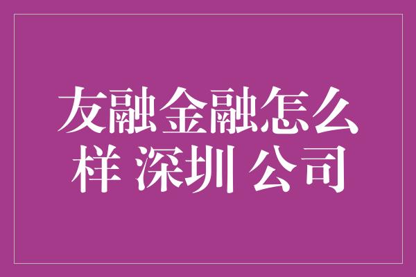 友融金融怎么样 深圳 公司