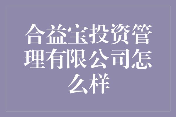 合益宝投资管理有限公司怎么样