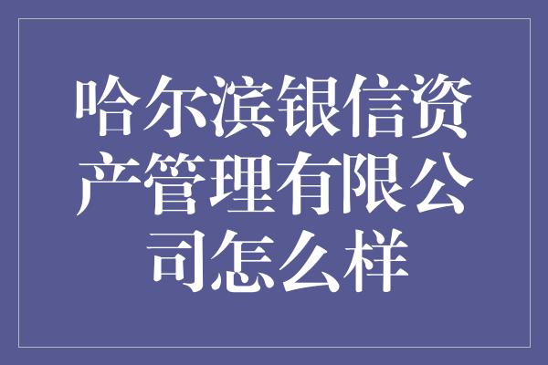 哈尔滨银信资产管理有限公司怎么样