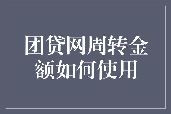 团贷网周转金额如何使用