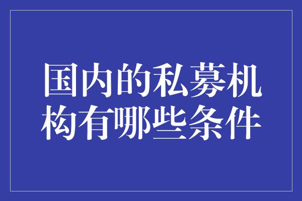 国内的私募机构有哪些条件