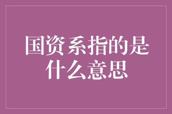 国资系指的是什么意思