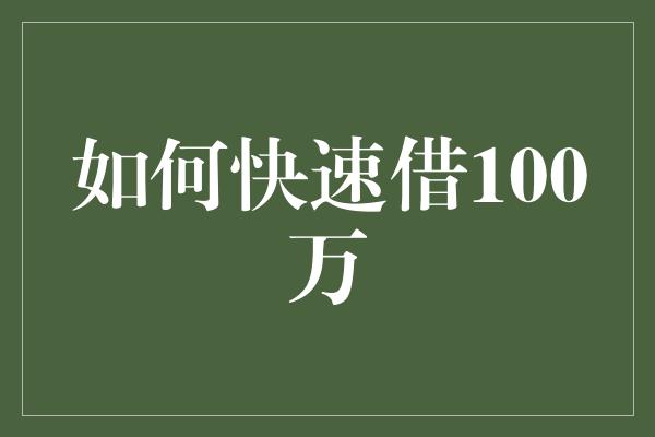 如何快速借100万