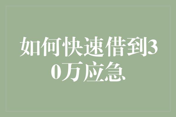 如何快速借到30万应急