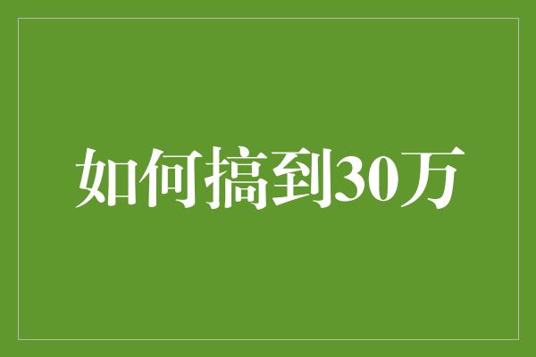 如何搞到30万