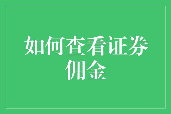 如何查看证券佣金