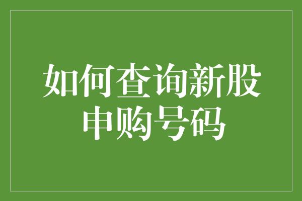 如何查询新股申购号码