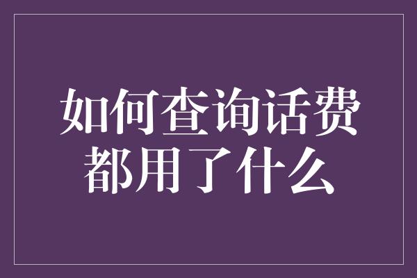 如何查询话费都用了什么