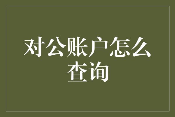 对公账户怎么查询