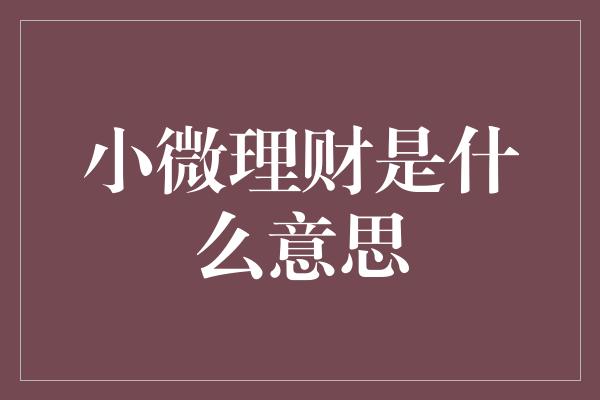 小微理财是什么意思