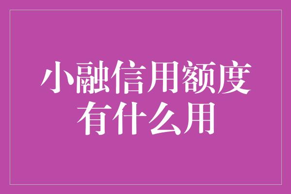 小融信用额度有什么用