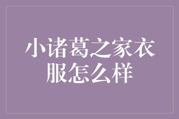 小诸葛之家衣服怎么样