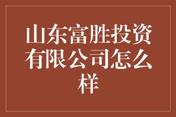 山东富胜投资有限公司怎么样