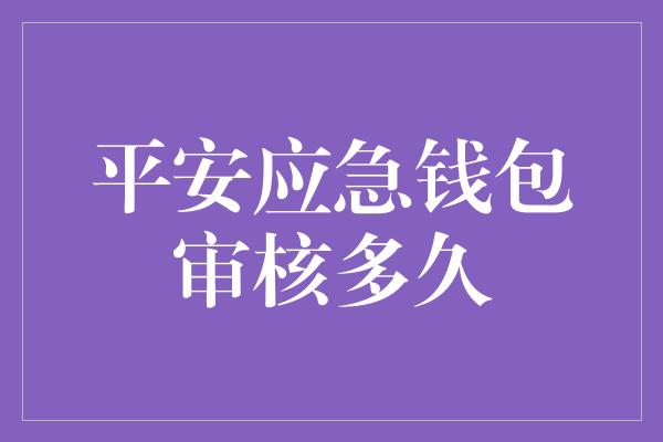 平安应急钱包审核多久